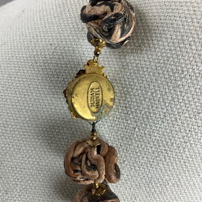S823 Vintage Miriam Haskell Clay & Walnut Shell Necklace and Earrings
