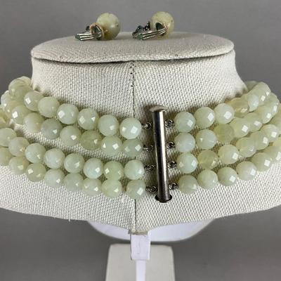 S824 Vintage Jade & Blue Topaz Multi Strand Beaded Necklace