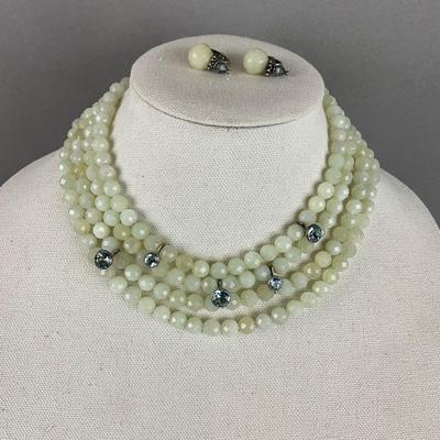 S824 Vintage Jade & Blue Topaz Multi Strand Beaded Necklace