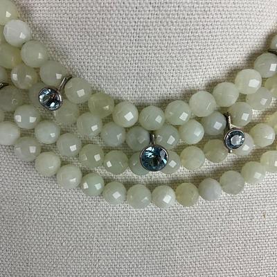 S824 Vintage Jade & Blue Topaz Multi Strand Beaded Necklace