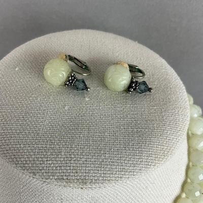 S824 Vintage Jade & Blue Topaz Multi Strand Beaded Necklace