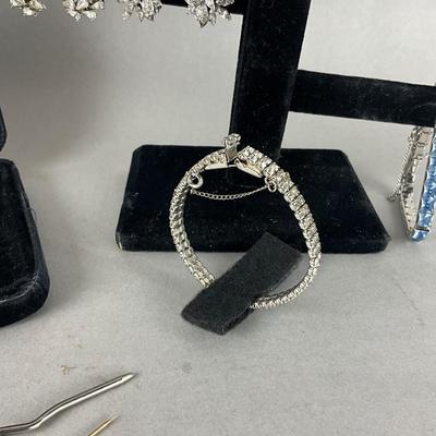 S826 Large Lot of Rhinestone Earrings, Bracelets, Brooches