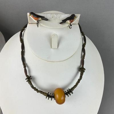 S829 Lot of Amber , Brass, Copper Jewelry Lot