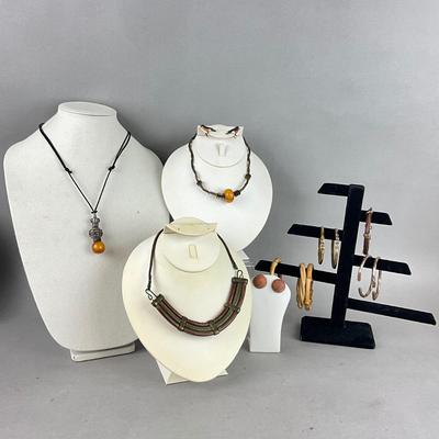 S829 Lot of Amber , Brass, Copper Jewelry Lot