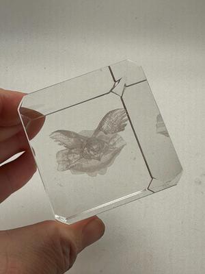 Sale Photo Thumbnail #786: Glass Etched Angel Cube no chips, 3" tall