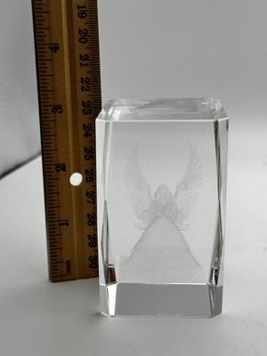 Sale Photo Thumbnail #787: Glass Etched Angel Cube no chips, 3" tall