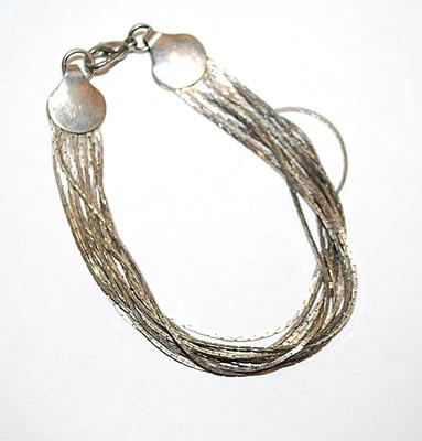 Silver Tone Multi-STRAND BRACELET (3" Opening) with 12 Flat Link Strands with Caps and Lobster Clasp