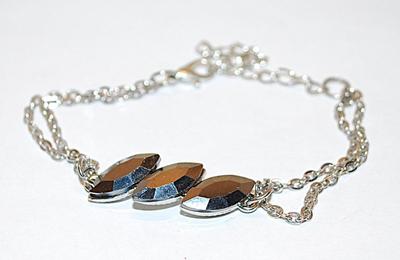 Triple Marquise Cut BLACK BEVELED Glass STONE BRACELET (3" Opening) and Lobster Clasp