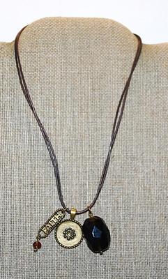 "CHICO'S" Brand NECKLACE with Black Beveled Stone, "INSPIRE" and "FAITH" Charm Accent, Lobster Clasp...