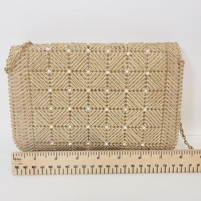 LOT 66: Vintage Gold Clutch & Wallet Mirror & Beaded Bag Handmade by Mary Elko