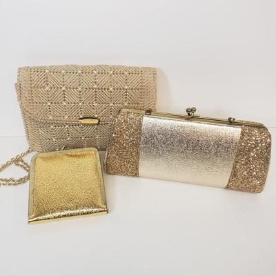 LOT 66: Vintage Gold Clutch & Wallet Mirror & Beaded Bag Handmade by Mary Elko