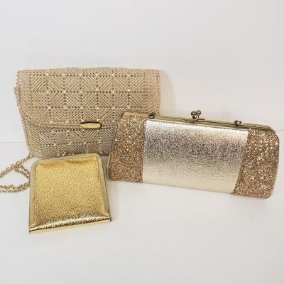 LOT 66: Vintage Gold Clutch & Wallet Mirror & Beaded Bag Handmade by Mary Elko