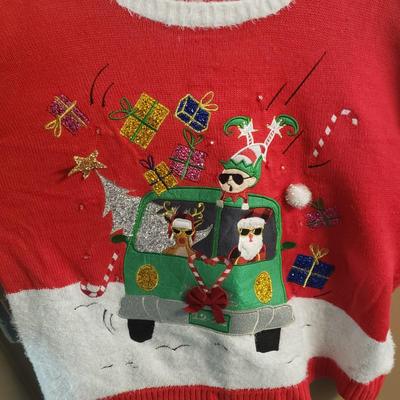 LOT 75: Christmas Sweaters with Sassy Reindeer & Santa Delivering Gifts- Plus size