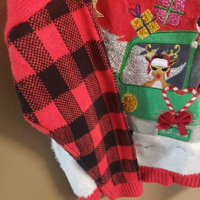 LOT 75: Christmas Sweaters with Sassy Reindeer & Santa Delivering Gifts- Plus size