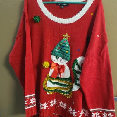 LOT 76: Christmas Kitty Sweater & 3D Santa Claus Sweater-New with Tags-Plus size