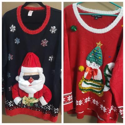 LOT 76: Christmas Kitty Sweater & 3D Santa Claus Sweater-New with Tags-Plus size