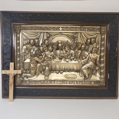 LOT 161: Vintage Metal 3D Art The Last Supper Signed