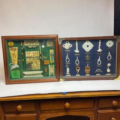 Z780 Framed Antique Fishing Collectibles & Sailor Knots