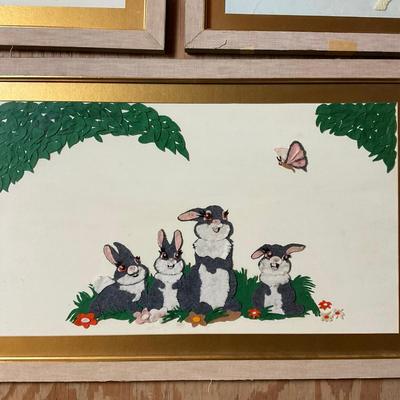 Z782 Set Of Framed Felt Collage Children Book Characters