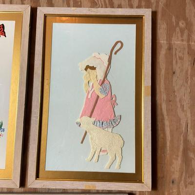Z782 Set Of Framed Felt Collage Children Book Characters