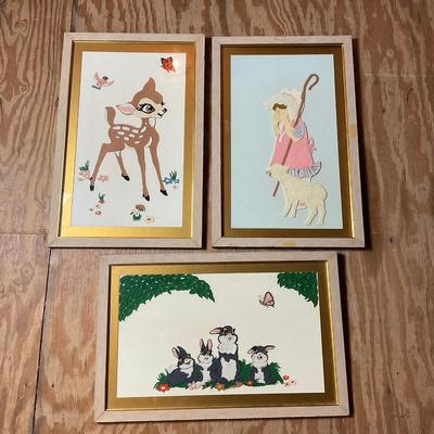 Z782 Set Of Framed Felt Collage Children Book Characters