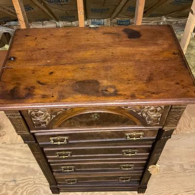 Z783 Antique Victorian East Lake Walnut Sidelock Tall Chester Drawers