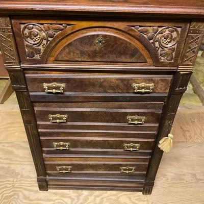 Z783 Antique Victorian East Lake Walnut Sidelock Tall Chester Drawers