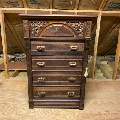 Z783 Antique Victorian East Lake Walnut Sidelock Tall Chester Drawers