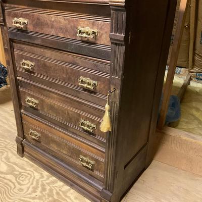 Z783 Antique Victorian East Lake Walnut Sidelock Tall Chester Drawers