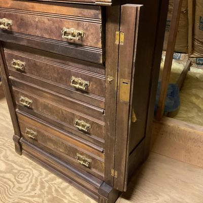 Z783 Antique Victorian East Lake Walnut Sidelock Tall Chester Drawers