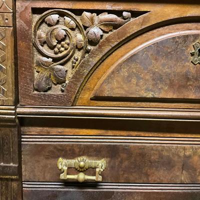 Z783 Antique Victorian East Lake Walnut Sidelock Tall Chester Drawers