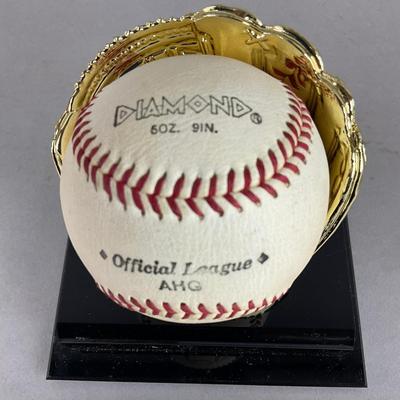 B794 Autographed Baseball By Don Mattingly "Donnie Baseball" On Trophy Glove Base