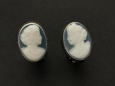 Beautiful Carved Cameo Earrings in Silver Tone