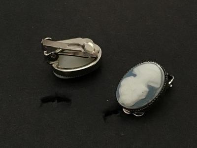 Beautiful Carved Cameo Earrings in Silver Tone
