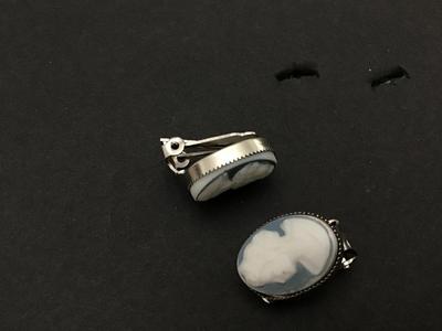 Beautiful Carved Cameo Earrings in Silver Tone
