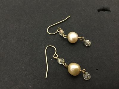 1/20 14 Kt Genuine Pearl Crystal Earrings. Marked