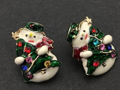 Rhinestone Snowpeople Earrings. Super Cute