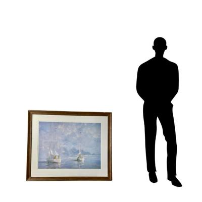 L900 Framed Print Signed Ray Ellis "Morning Mooring" With Ray Ellis Marthas Vineyard Memoir Book