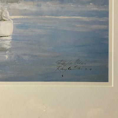 L900 Framed Print Signed Ray Ellis "Morning Mooring" With Ray Ellis Marthas Vineyard Memoir Book