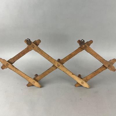 D903 Vintage French Faux Bamboo Wooden Accordion Coat & Hat Rack