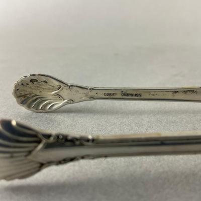 A914 Set Of Three Sterling Glass Silver Plates & Sugar Tongs