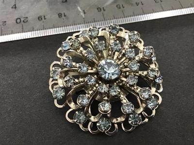 Silver Tone Blue Rhinestone Brooch