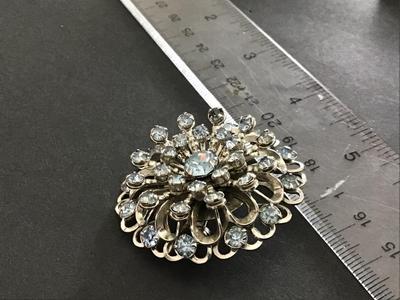 Silver Tone Blue Rhinestone Brooch