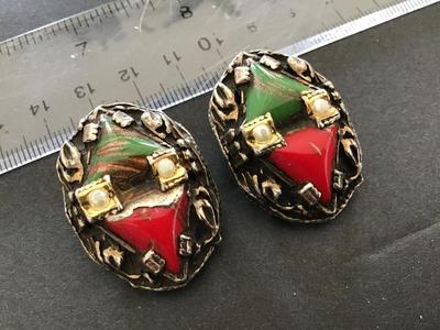 Vintage Large Stone clip on Earrings