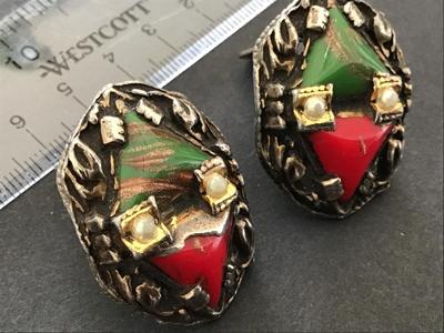 Vintage Large Stone clip on Earrings