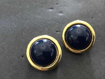 Navy Blue Gold Vintage Clip on Earrings