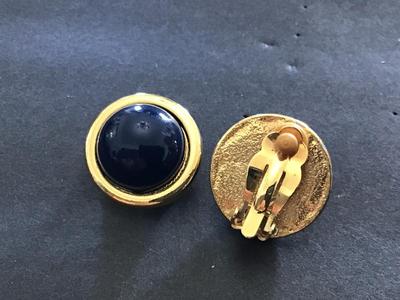 Navy Blue Gold Vintage Clip on Earrings