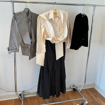 M866 Vintage Marisa Baratelli Tie Front Top, Armani Jacket, Black Skirt