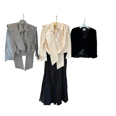 M866 Vintage Marisa Baratelli Tie Front Top, Armani Jacket, Black Skirt