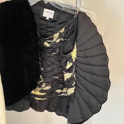 M866 Vintage Marisa Baratelli Tie Front Top, Armani Jacket, Black Skirt